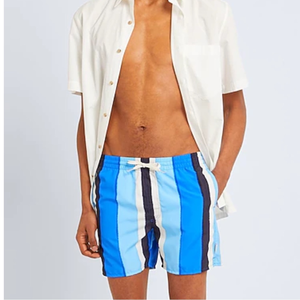 Sandro Paris White Shirt and Blue Striped Swim Shorts 100% Polyester size XXL
